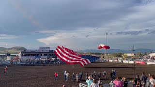 Double amputee Dana Bowman parachutes into Helena rodeo arena [upl. by Odrarebe]