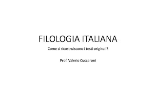 Introduzione alla filologia italiana [upl. by Aimekahs]