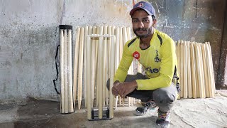 How to Make Wooden Cricket WicketsStumps And Bails With Amazing Skills [upl. by Anayi293]