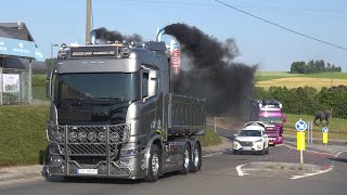 Truckshow Ciney 2023 with Scania V8 open pipes sound and other beautiful sounding trucks [upl. by Murton]