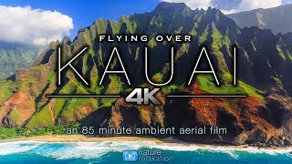 FLYING OVER KAUAI 4K Hawaiis Garden Island  Ambient Aerial Film  Music for Stress Relief 15HR [upl. by Bikales]