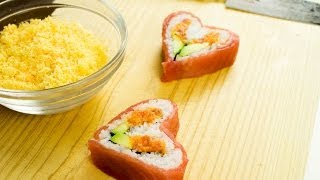 Valentines Day Sushi Roll  Heart Shaped Sushi Recipe [upl. by Akcirahs738]