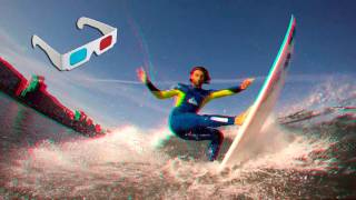 Anaglyph 3D Video Surf and PaddleBoard in Gijón [upl. by Stanfill776]