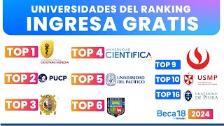 Beca 18 2024  INGRESA GRATIS a estas universidades del RANKING  PARTE 1 [upl. by Mcleroy]