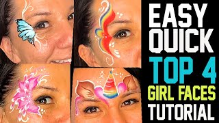 4 Easy Fast Girl Face Painting Ideas Tutorial [upl. by Nella487]