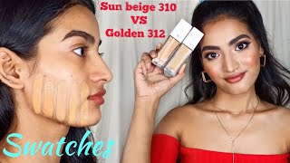 Maybelline Superstay Foundation  Sun Beige 310 vs Golden 312  Swatches Shades Review [upl. by Londoner]