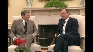 President Reagan Greets PresidentElect George Bush at White House on November 9 1988 [upl. by Aerdnac700]