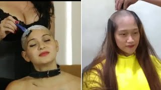 Beautiful Lady Crying Head Shave  Long Hair TO Full Bald Hair Cut Force Head Shave 2023 [upl. by Mathi]