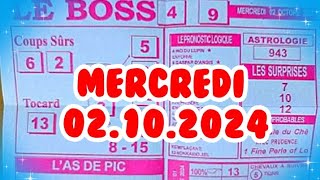 Boss Demain mercredi 02 octobre 2024 💲💲Quinte demain 💲💲base SOLIDE [upl. by Skiest244]