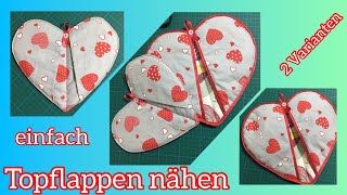 Topflappen nähen  Anleitung für Anfänger  2 Variaten mit und ohne Schrägband  DIY  Schnittmuster [upl. by Yuzik]