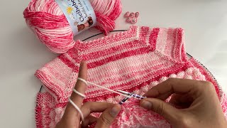 1 YUMAKTAN 1BEVEK YELEĞİ🌸yapımı çok kolay yakadan başlama bebek yeleği🌸crochet knitting [upl. by Acimehs]