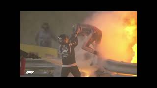 Romain Grosjean crash Bahrain formula1 automobile formulaone [upl. by Attekram382]