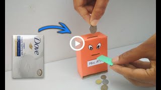 How to make mini ATM machine  DIY coin box  Soap box ATM [upl. by Corvin290]