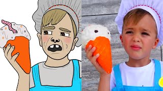 Niki and Mom pretend play selling ice cream funny Drawing Meme l Vlad and Niki [upl. by Elinnet]