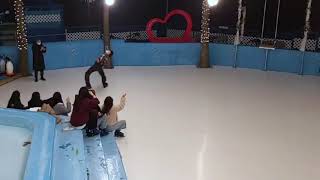 Synthetic ice rink installed in a hotel pool [upl. by Elylrac]