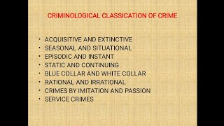 CRIMINOLOGICAL CLASSIFICATION OF CRIMES [upl. by Eladnwahs]