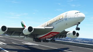 Beautiful Landing Airbus A380 Emirates landings at Dubai International Airport MFS2020 [upl. by Atsillak]