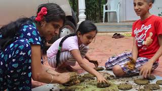 Making CowDung Patties  Abhigya Abhidheya amp mom [upl. by Sutherlan]