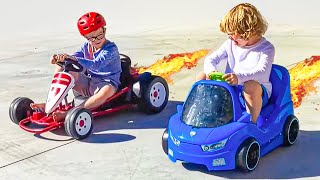 Kids Race Cars and Learn How to Share  Radio Flyer Go Kart vs Power Wheels [upl. by Elttil]