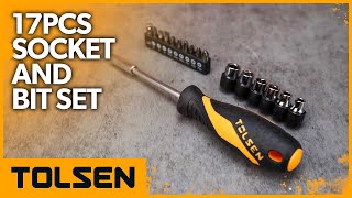 TOLSEN 17Pcs Socket and Bit Set with CrV Bits and 14″ Sockets [upl. by Gardner923]