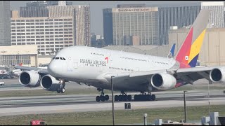 Asiana Airlines Airbus A380 Takeoff LAX RWY 25L [upl. by Kalam624]