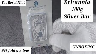 Britannia 100g Silver Bar  The Royal Mint  999 Silver  Unboxing silver [upl. by Anoed]