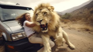 Woman Tries to Pet Lion During Safari Tour [upl. by Culberson916]