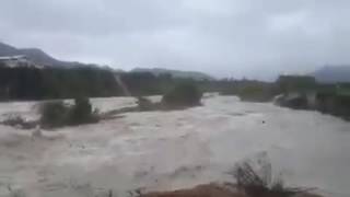 Huge volume of the river Serpis in Villelonga ESE Spain this afternoon as heavy rainfall continue [upl. by Yekcaj]