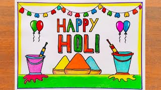 Holi Special Drawing Easy steps  Holi Festival Poster Drawing Easy steps  Happy Holi Drawing [upl. by Raffaj]