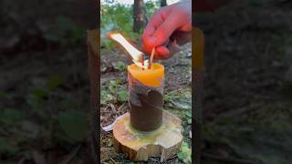 A candle made of a candle 🕯️ asmr bushcraft forest survival skills experiment camping fire [upl. by Aikemaj]