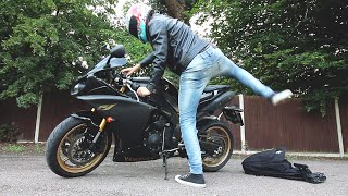 I DROPPED MY NEW YAMAHA R1 NOOOOO MOTOVLOG 1 [upl. by Ahsitan778]