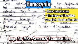 HEMOCYANIN  Deoxyhemocynin and Oxyhemocynin  Bioenergetics  complete handmade notes for MSc [upl. by Elyrrad867]