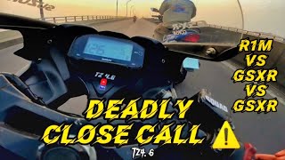 DEADLY CLOSE CALL  RACE  R1M  GSXR  R1M VS GSXR  VIRAL VIDEO  TRENDING  TZ46 [upl. by Boatwright]