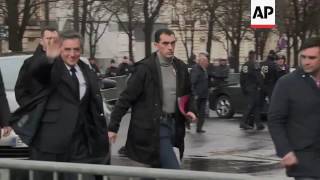 Fillon arrives with wife to address campaign rally [upl. by Thalassa231]