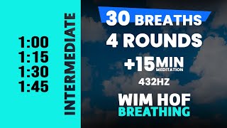 Intermediate Wim Hof Guided Breathing  4 Rounds  30 Breaths  15 min Meditation  432hz [upl. by Yhtorod91]