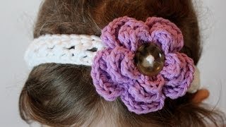 Crochet Cross Stitch Headband and Removable Flower All Sizes  Right Handed [upl. by Goldshlag271]