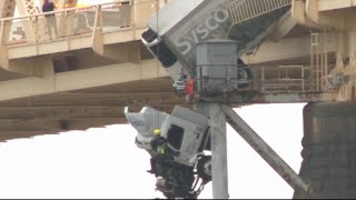 Driver saved from truck dangling off Kentucky bridge in daring rescue [upl. by Westbrook]