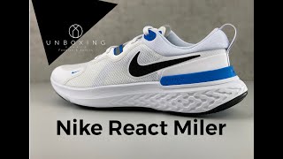 Nike React Miler ‘white photo blue’  UNBOXING amp ON FEET  running shoes  2020 [upl. by Zephaniah956]