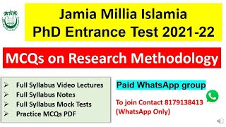 Jamia Millia Islamia PhD Entrance Exam 2022  JAMIA PhD 2021 PYQs On Research Methodology  JMI [upl. by Eiraminot]