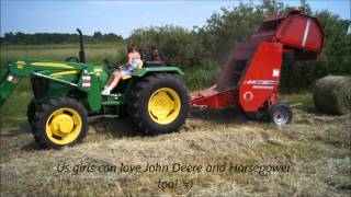 A Girl Farming with John Deere 5055e amp Massey Rd Baler [upl. by Bart]