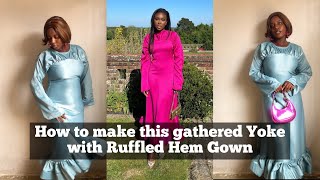 How to make a Gathered Yoke with Ruffled Hem Dress  Dolman Sleeve Yoke Pattern [upl. by Gentille355]