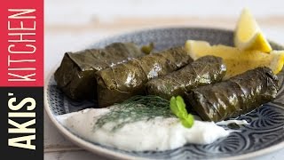 Greek Dolmades  Stuffed Vine Leaves  Akis Petretzikis [upl. by Ecneret226]