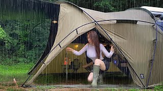 Solo camping soaked in rainstorm Real heavy rain Relaxing deep sleep ASMR [upl. by Hoover]