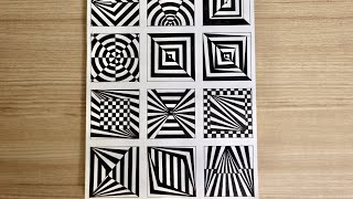 12 EASY Optical illusion drawingspatternstricksabstract drawings  Part2 [upl. by Thynne]