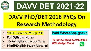 DAVV DETPhD Entrance Exam DAVV DET 2018 PYQs On Research Methodology Devi Ahilya Vishwavidyalaya [upl. by Enomsed]