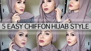 5 EASY CHIFFON HIJAB STYLE♡ USING NO PINS  Amina Chebbi [upl. by Corina400]