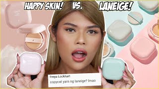 HAPPY SKIN CUSHION FOUNDATION VS LANEIGE NEO CUSHION MGA BAKLA SINU MAS ANGAT HMP [upl. by Brigg639]