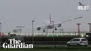 Plane makes bumpy landing at London Heathrow during Storm Gerrit [upl. by Ebberta]