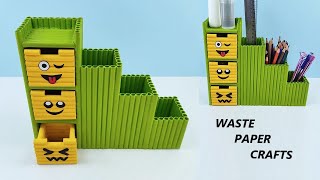 DIY  Very Cute  Desk Organizer Waste Paper  Waste Paper Crafts [upl. by Sauer]