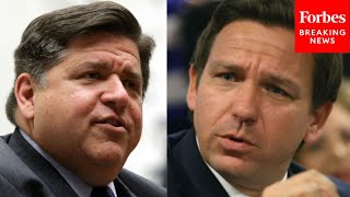 Pritzker downplays tension between Chicago state of Illinois over migrant crisis [upl. by Ahsinet706]